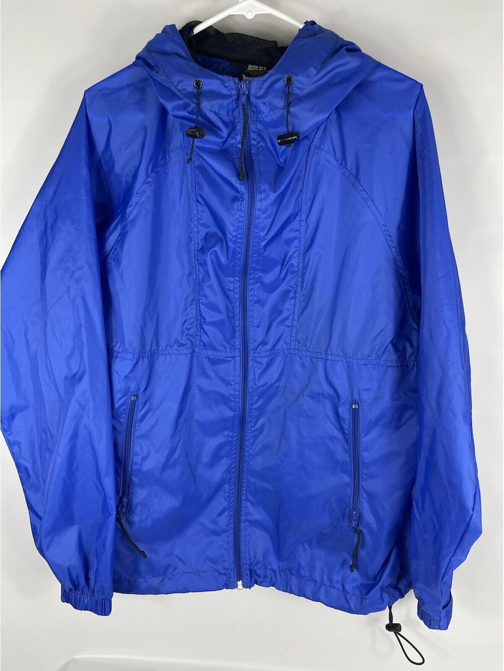 REI Windbreaker Hooded Mesh Full Zip Drawstring Pockets Men’s Size M Blue